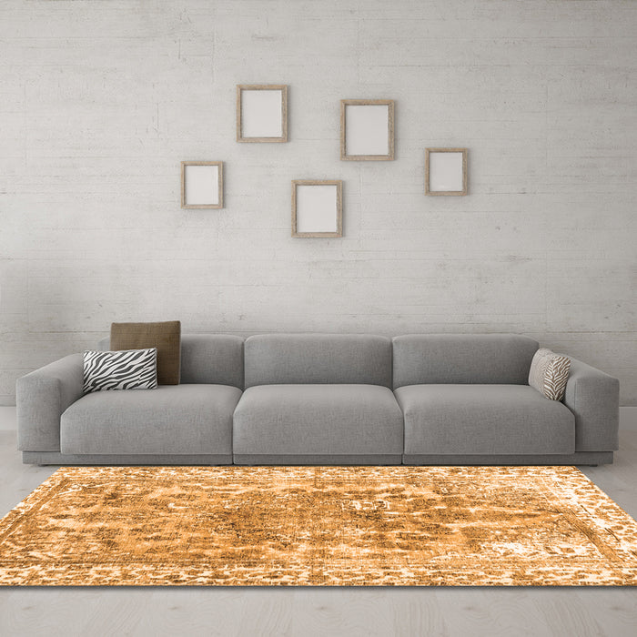 Machine Washable Abstract Orange Contemporary Area Rugs in a Living Room, wshcon1988org