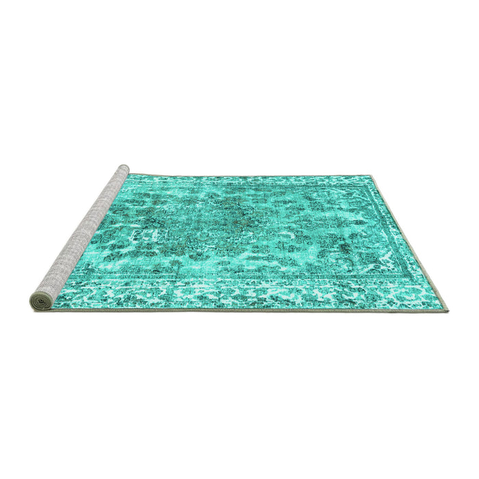 Sideview of Machine Washable Abstract Turquoise Contemporary Area Rugs, wshcon1988turq