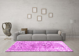 Machine Washable Abstract Pink Contemporary Rug in a Living Room, wshcon1988pnk