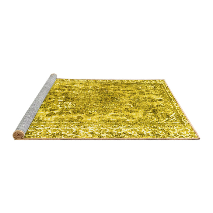 Sideview of Machine Washable Abstract Yellow Contemporary Rug, wshcon1988yw