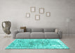 Machine Washable Abstract Turquoise Contemporary Area Rugs in a Living Room,, wshcon1988turq