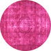 Round Machine Washable Persian Pink Bohemian Rug, wshcon1989pnk
