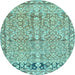 Round Abstract Light Blue Contemporary Rug, con1990lblu