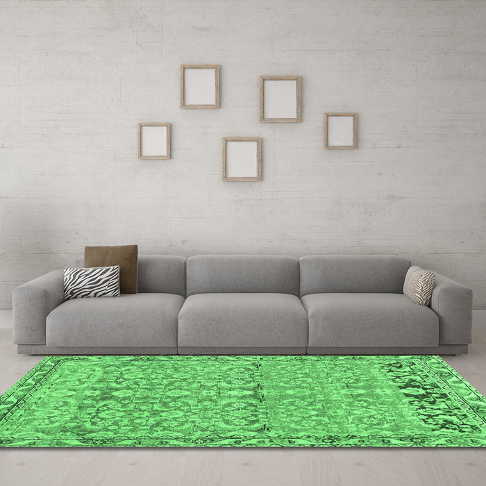 Machine Washable Abstract Emerald Green Contemporary Area Rugs in a Living Room,, wshcon1990emgrn