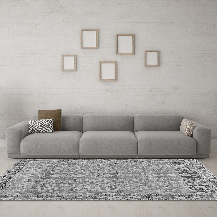 Machine Washable Abstract Gray Contemporary Rug in a Living Room,, wshcon1990gry