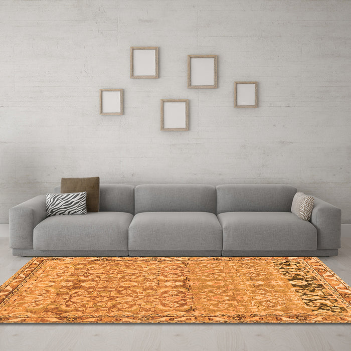 Machine Washable Abstract Orange Contemporary Area Rugs in a Living Room, wshcon1990org