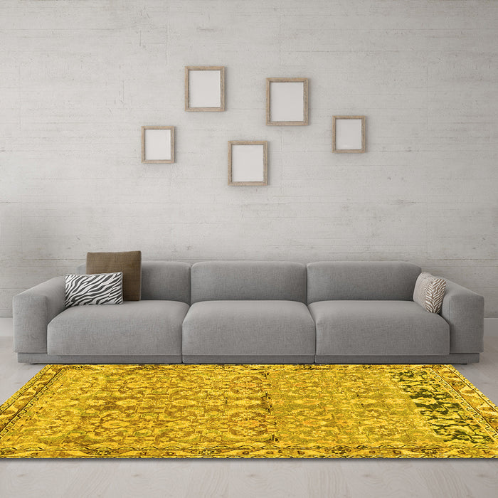 Machine Washable Abstract Yellow Contemporary Rug in a Living Room, wshcon1990yw