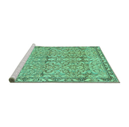 Sideview of Machine Washable Abstract Turquoise Contemporary Area Rugs, wshcon1990turq