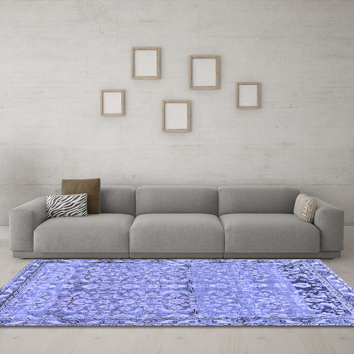 Machine Washable Abstract Blue Contemporary Rug in a Living Room, wshcon1990blu