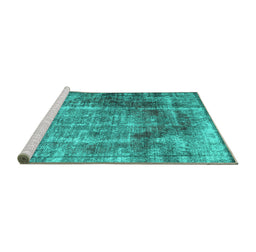 Sideview of Machine Washable Abstract Turquoise Contemporary Area Rugs, wshcon1991turq