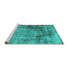 Sideview of Machine Washable Abstract Turquoise Contemporary Area Rugs, wshcon1991turq