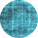 Round Abstract Light Blue Contemporary Rug, con1991lblu