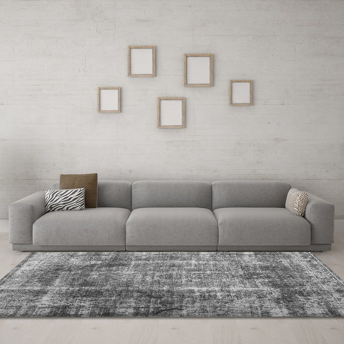 Machine Washable Abstract Gray Contemporary Rug in a Living Room,, wshcon1991gry