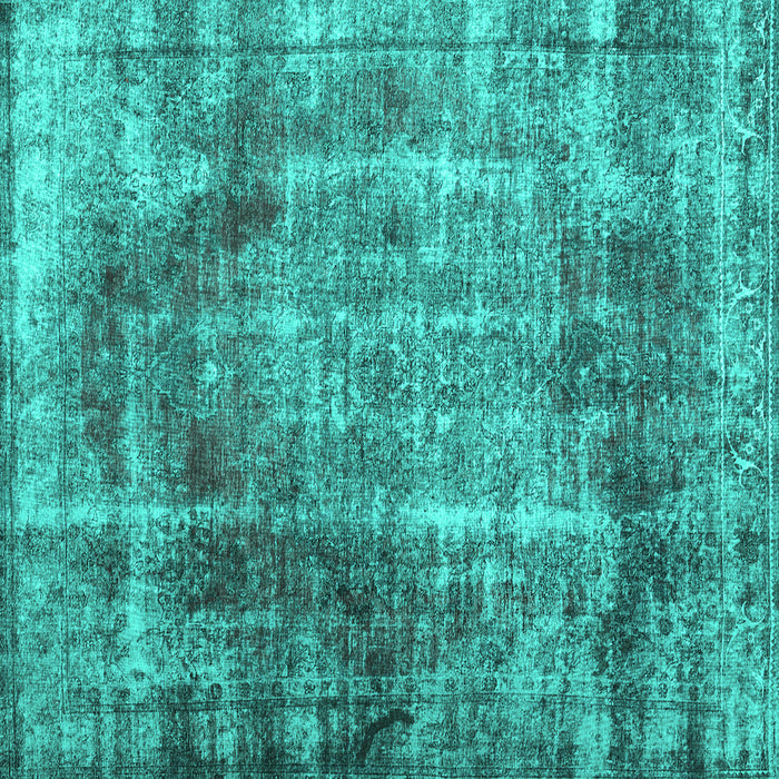 Square Machine Washable Abstract Turquoise Contemporary Area Rugs, wshcon1991turq