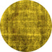 Round Machine Washable Abstract Yellow Contemporary Rug, wshcon1991yw