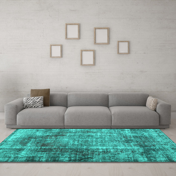Machine Washable Abstract Turquoise Contemporary Area Rugs in a Living Room,, wshcon1991turq