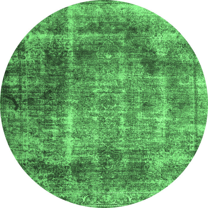 Round Machine Washable Abstract Emerald Green Contemporary Area Rugs, wshcon1991emgrn