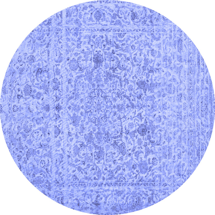 Round Abstract Blue Contemporary Rug, con1992blu
