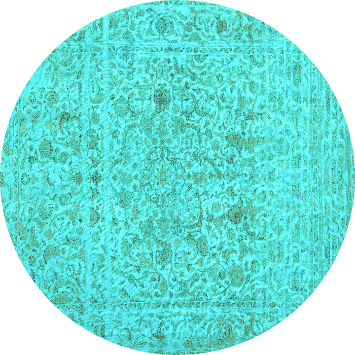 Round Machine Washable Abstract Turquoise Contemporary Area Rugs, wshcon1992turq