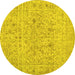 Round Abstract Yellow Contemporary Rug, con1992yw