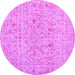 Round Machine Washable Abstract Pink Contemporary Rug, wshcon1992pnk