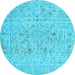 Round Abstract Light Blue Contemporary Rug, con1992lblu