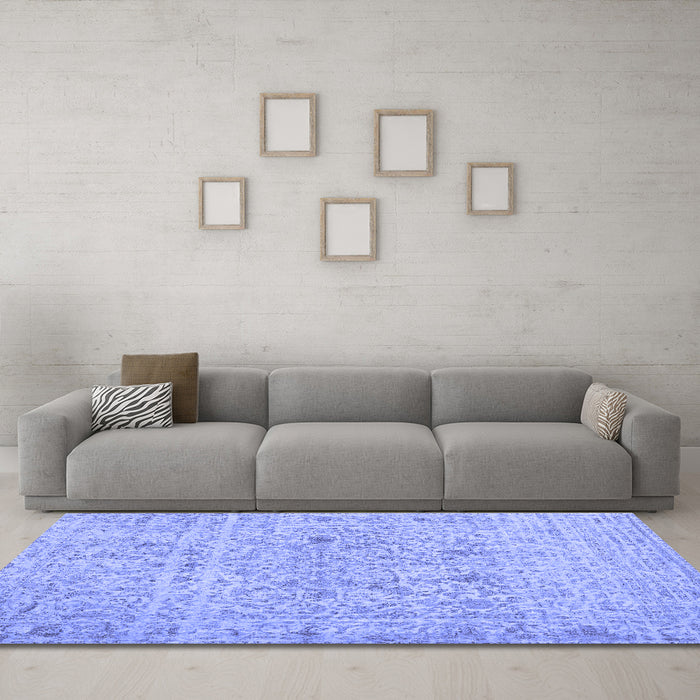 Machine Washable Abstract Blue Contemporary Rug in a Living Room, wshcon1992blu