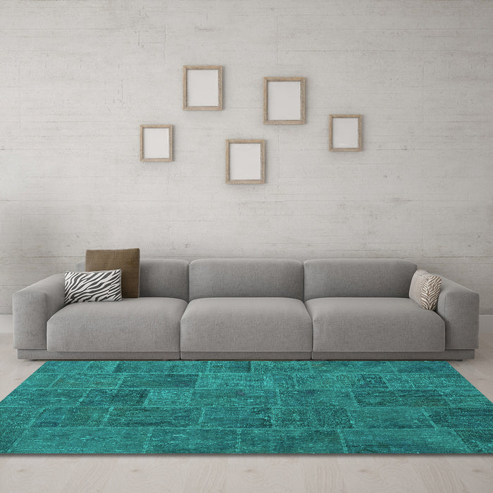 Machine Washable Patchwork Turquoise Transitional Area Rugs in a Living Room,, wshcon1993turq
