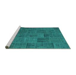 Sideview of Machine Washable Patchwork Turquoise Transitional Area Rugs, wshcon1993turq