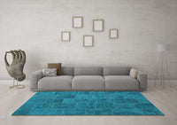 Machine Washable Patchwork Light Blue Transitional Rug, wshcon1993lblu