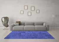 Machine Washable Patchwork Blue Transitional Rug, wshcon1993blu