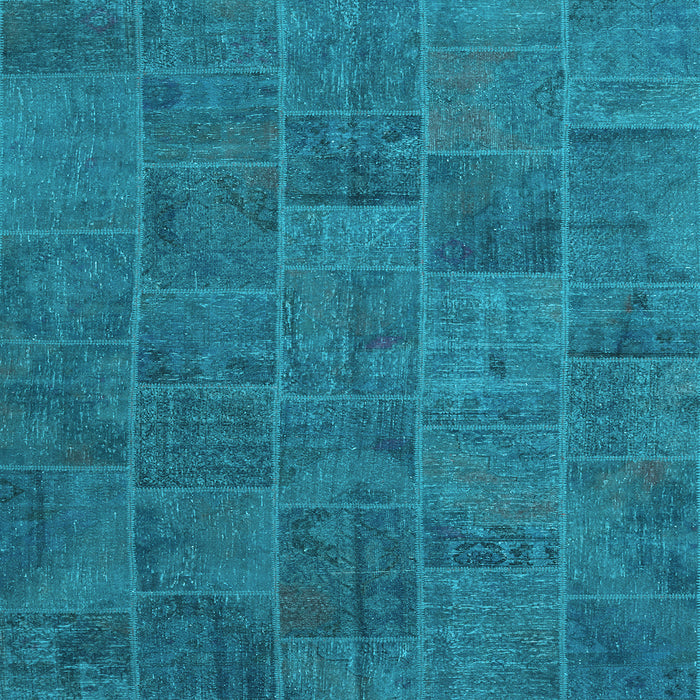 Square Machine Washable Patchwork Light Blue Transitional Rug, wshcon1993lblu