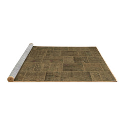 Sideview of Machine Washable Patchwork Brown Transitional Rug, wshcon1993brn
