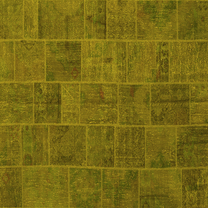 Square Machine Washable Patchwork Yellow Transitional Rug, wshcon1993yw