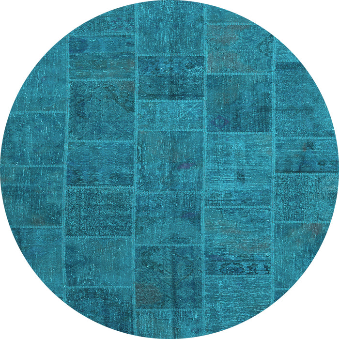 Round Machine Washable Patchwork Light Blue Transitional Rug, wshcon1993lblu