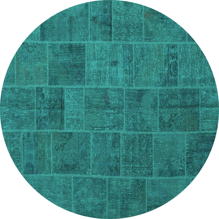 Round Machine Washable Patchwork Turquoise Transitional Area Rugs, wshcon1993turq