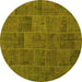 Round Machine Washable Patchwork Yellow Transitional Rug, wshcon1993yw