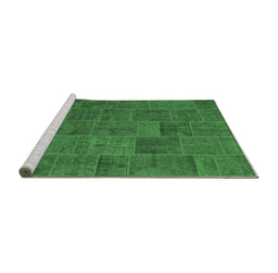 Sideview of Machine Washable Patchwork Emerald Green Transitional Area Rugs, wshcon1993emgrn