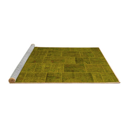 Sideview of Machine Washable Patchwork Yellow Transitional Rug, wshcon1993yw