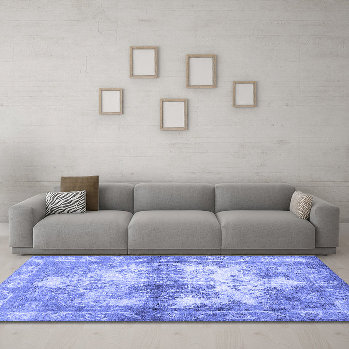 Machine Washable Abstract Blue Contemporary Rug in a Living Room, wshcon1994blu