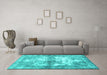 Machine Washable Abstract Turquoise Contemporary Area Rugs in a Living Room,, wshcon1994turq