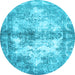 Round Machine Washable Abstract Light Blue Contemporary Rug, wshcon1994lblu