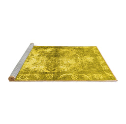Sideview of Machine Washable Abstract Yellow Contemporary Rug, wshcon1994yw
