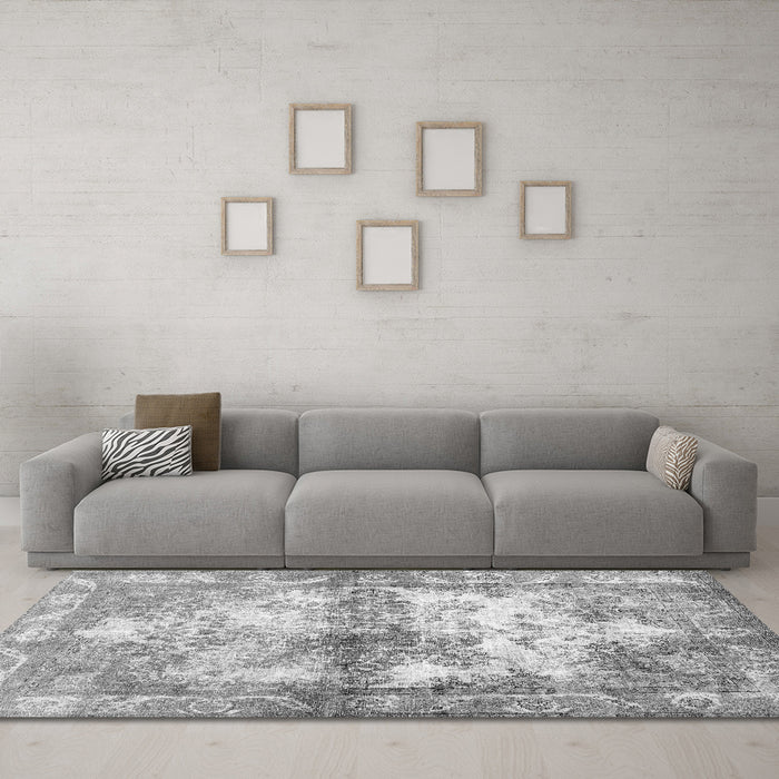 Machine Washable Abstract Gray Contemporary Rug in a Living Room,, wshcon1994gry