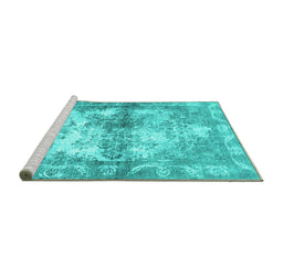 Sideview of Machine Washable Abstract Turquoise Contemporary Area Rugs, wshcon1994turq