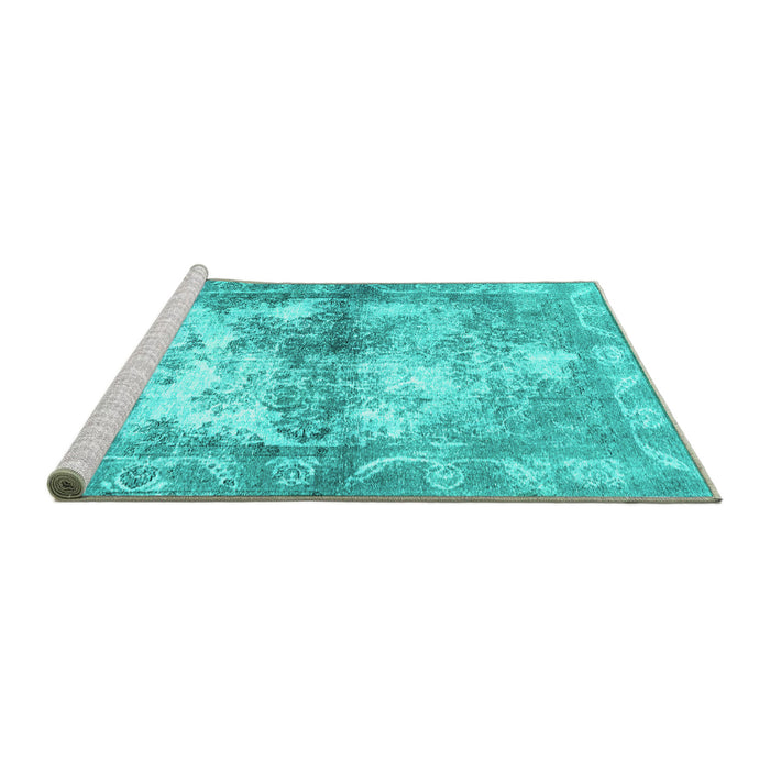 Sideview of Machine Washable Abstract Turquoise Contemporary Area Rugs, wshcon1994turq