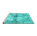 Sideview of Machine Washable Abstract Turquoise Contemporary Area Rugs, wshcon1994turq