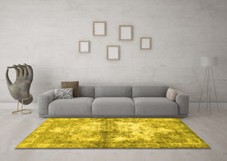 Machine Washable Abstract Yellow Contemporary Rug in a Living Room, wshcon1994yw