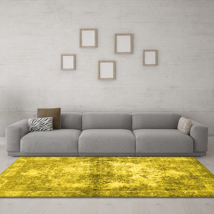 Machine Washable Abstract Yellow Contemporary Rug in a Living Room, wshcon1994yw