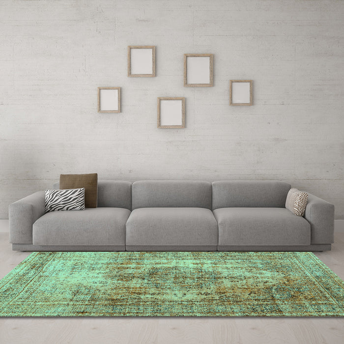 Machine Washable Abstract Turquoise Contemporary Area Rugs in a Living Room,, wshcon1995turq